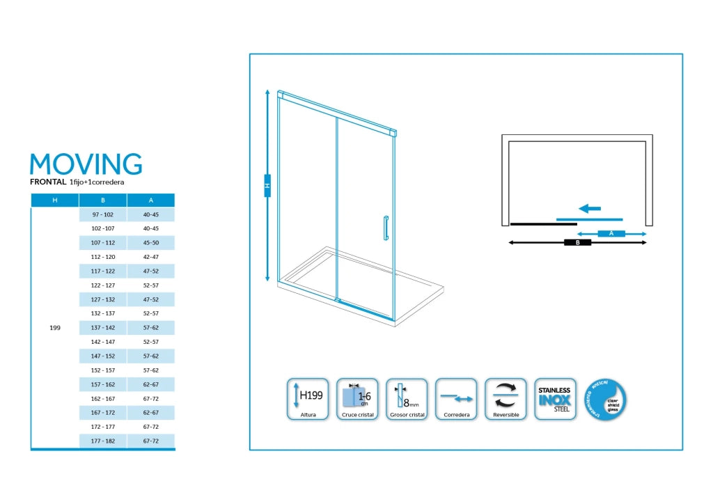 Box doccia angolare MOVING apertura al vertice 90x80 cm cromo trasparente