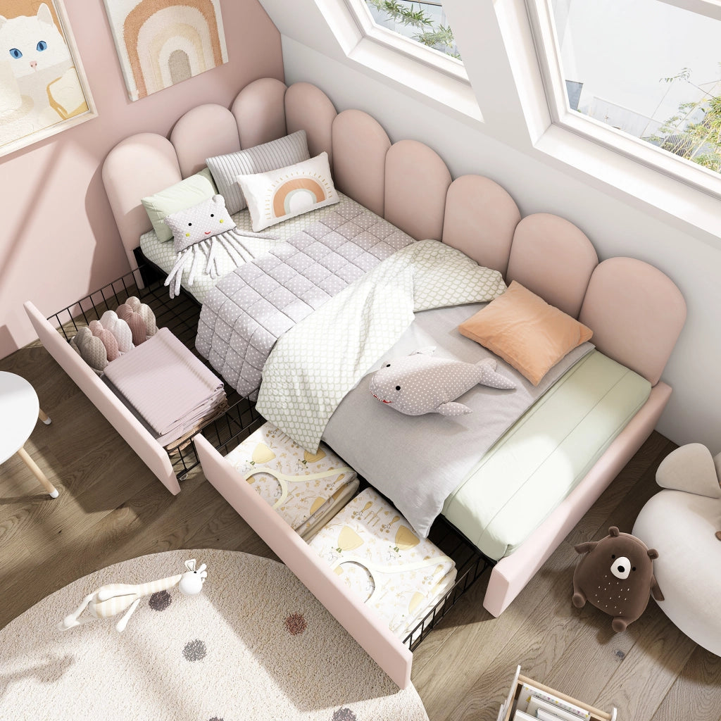 Letto singolo 90x190 cm rosa con due cassetti