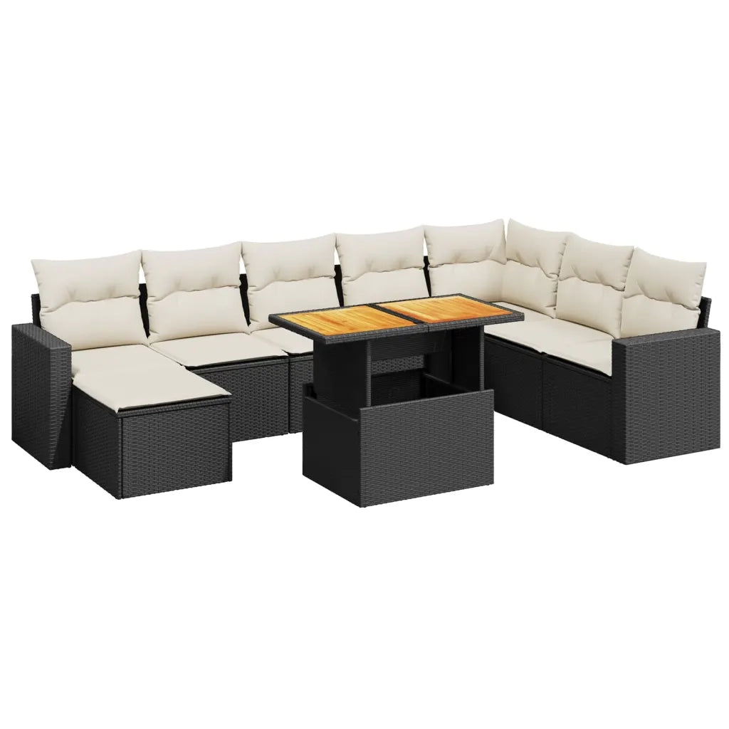 Set Divani da Giardino 9 pz con Cuscini Nero in Polyrattan 3275625