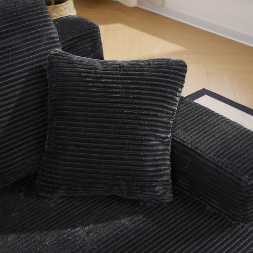 Divano Letto Convertibile con Tasche Laterali, Cuscini, in Corduroy Nero