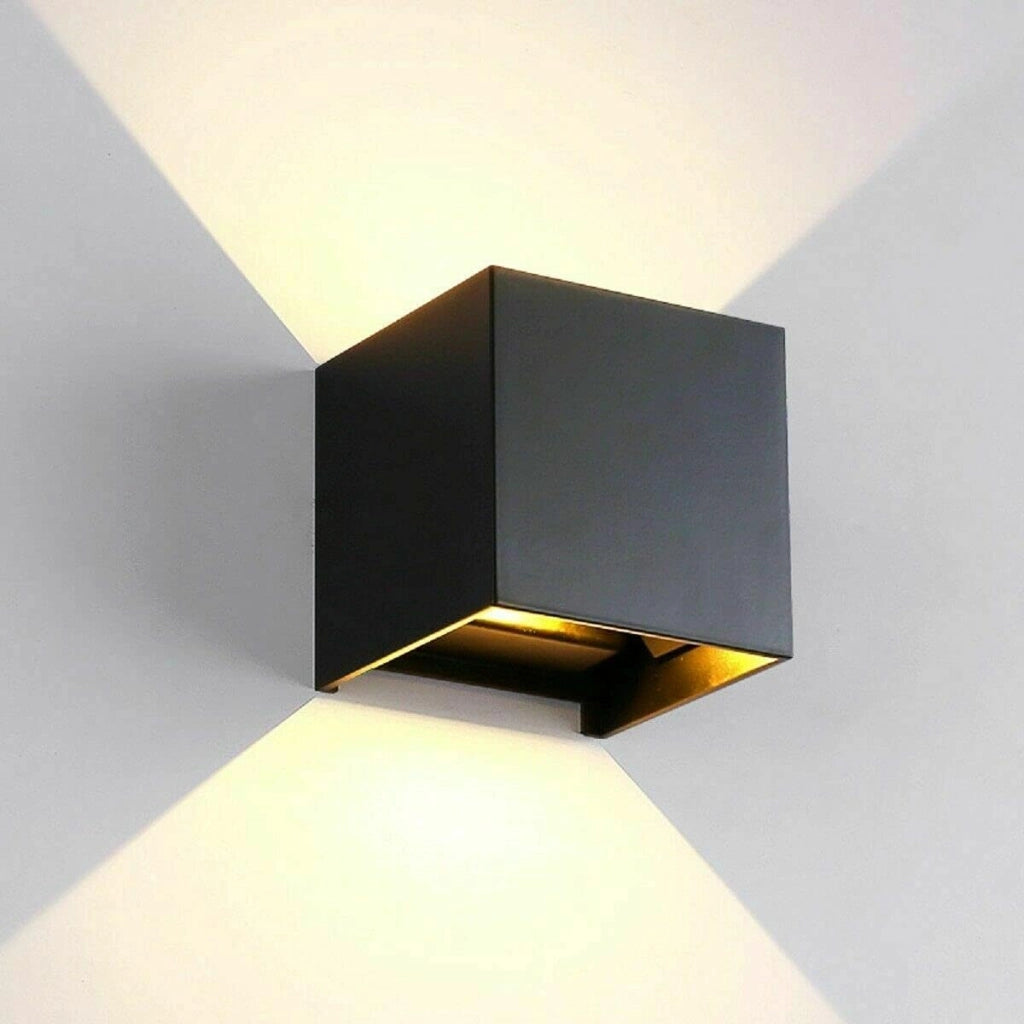 APPLIQUE LED 12W DA PARETE PER ESTERNO IP65 CUBO NERO - EFFETTO LUMINOSO BIDIREZIONALE REGOLABILE 4000K