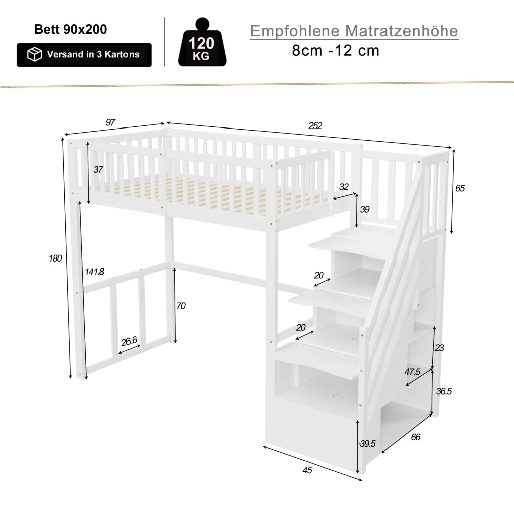 letto a castello legno bianco 97 x 252 cm