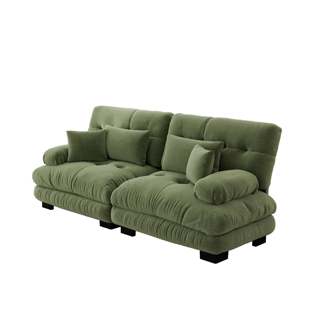 Divano Angolare Chenille ¨C Xylo ¨C Verde, Cuscini, Legno Massello
