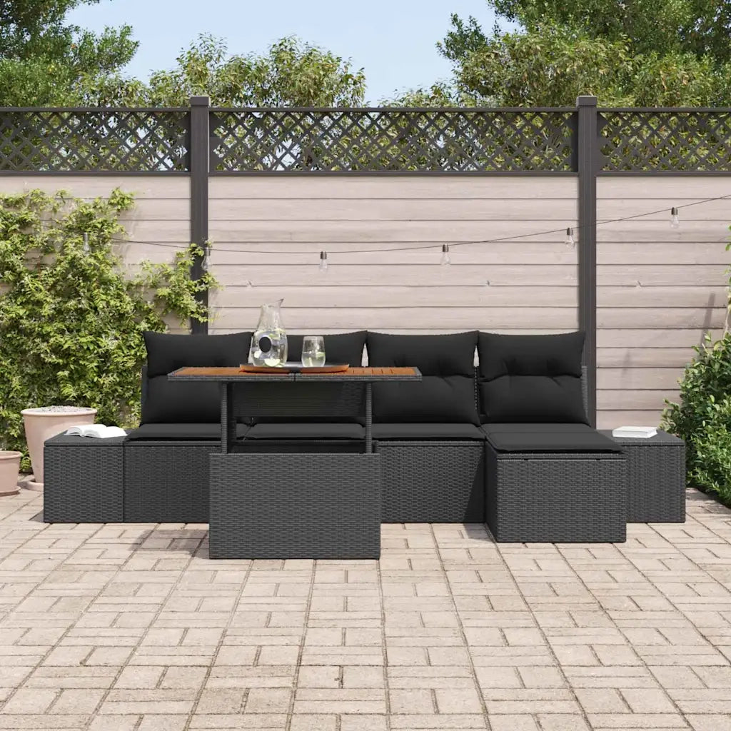 Set da Pranzo per Giardino con cuscino 6 pcs Nero e Marrone 3349953