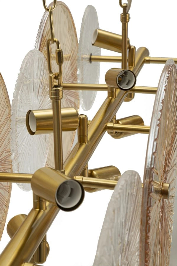 Lampadario Osaka 100x23x28 cm in Ferro e Vetro Oro e Marrone e Trasparente