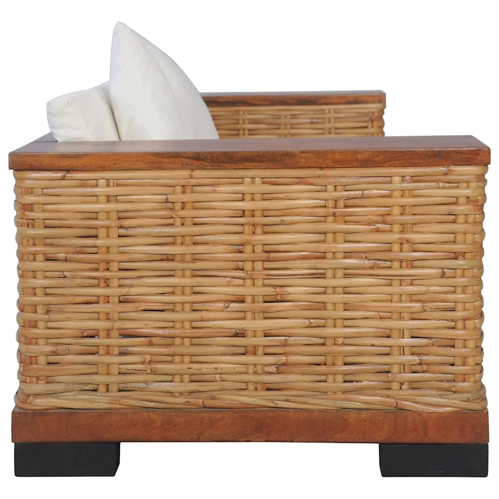 Divano a 2 Posti con Cuscini Marrone in Rattan Naturale 283079
