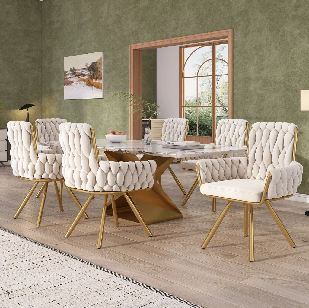 Sedia da pranzo girevole 360° in velluto beige; set 2 pezzi
