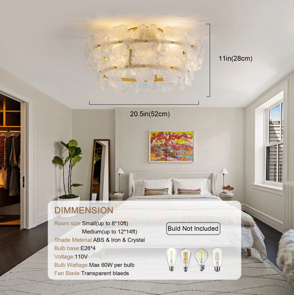 Ventilatore da soffitto ULEVR 55 cm con luce, 6 velocit¨¤, app Bluetooth e telecomando, oro e vetro