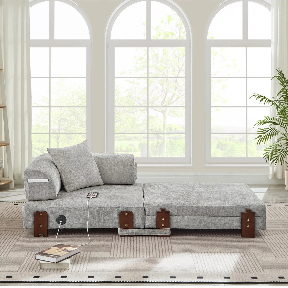Divano Letto Pieghevole con Contenitore, USB e Braccioli ¨C Xylo ¨C Grigio Chiaro