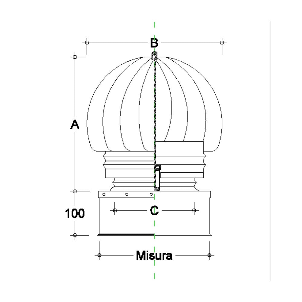 Fumaiolo da 37x37cm base quadra tipo radiante eolico inox aisi 304