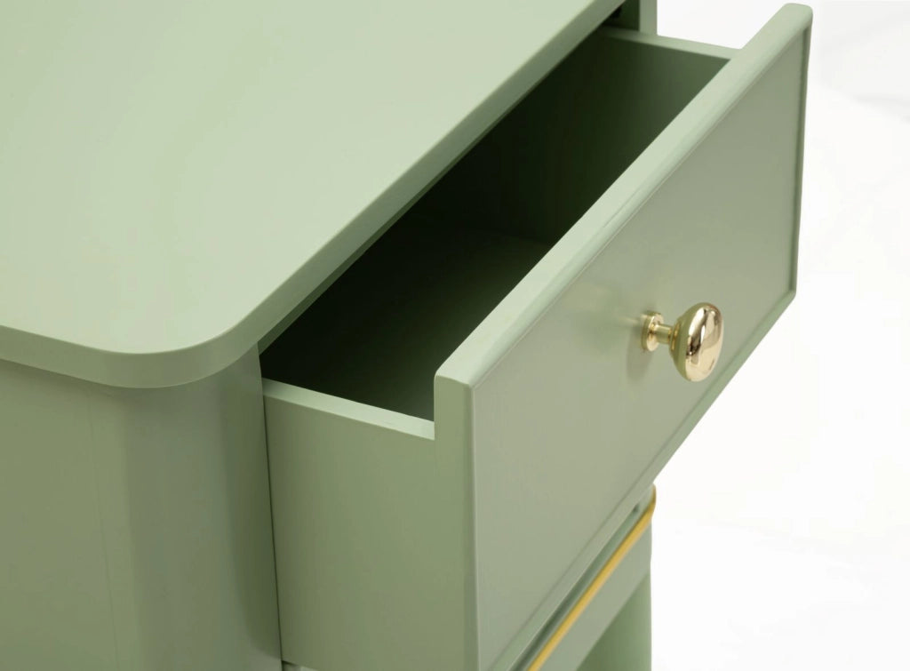 Comodino Camille Verde 40x30x71 cm in Pino e MDF e Ferro