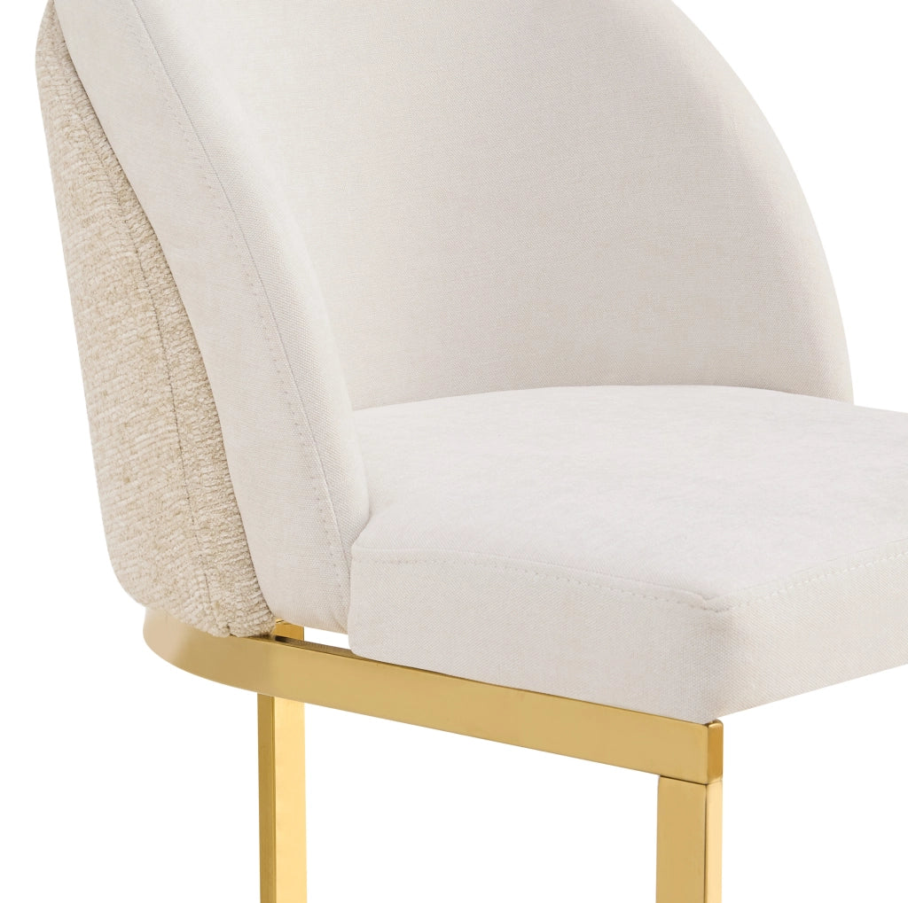 Set 2 sedie da pranzo in chenille beige e oro