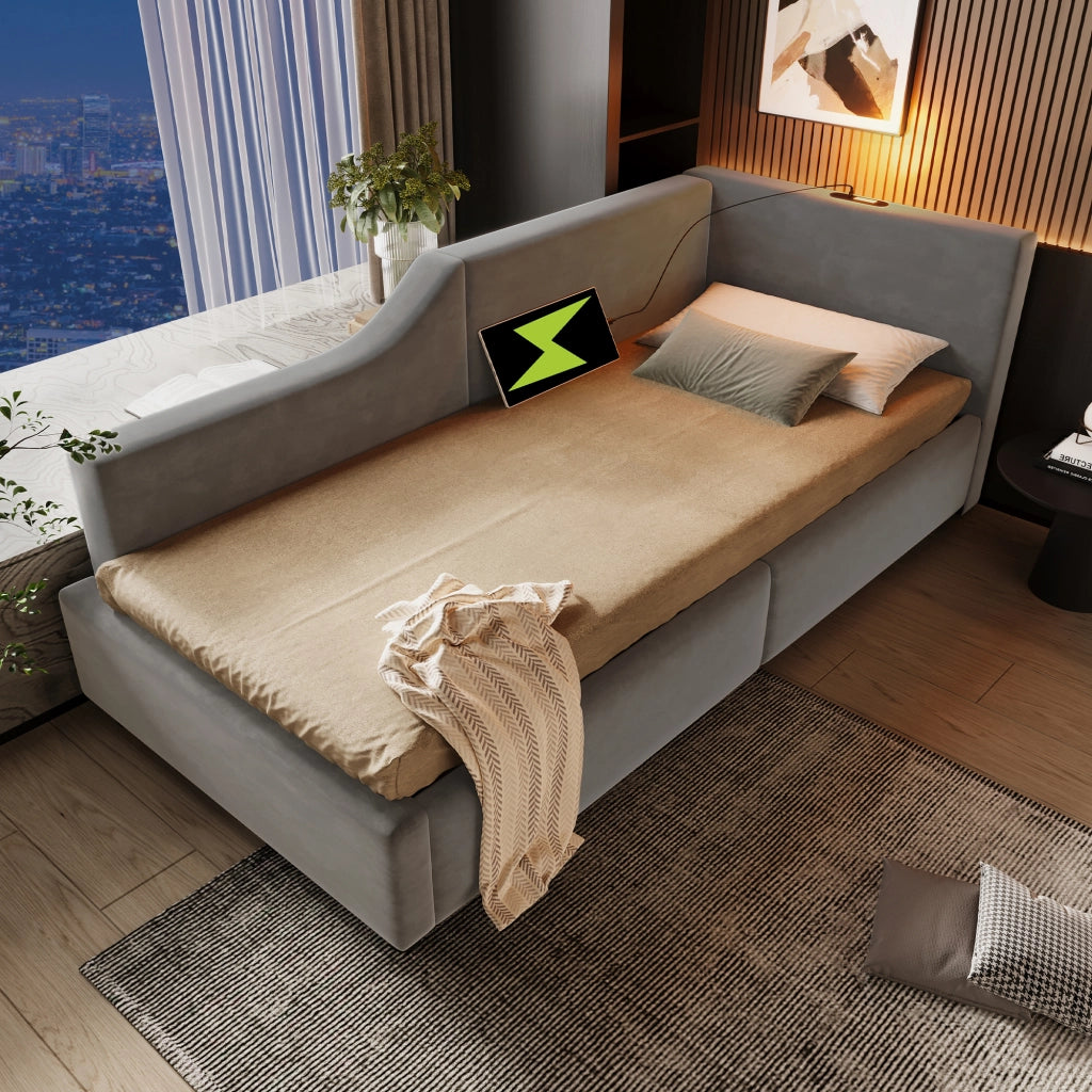 Letto singolo contenitore 90x200 cm in velluto grigio