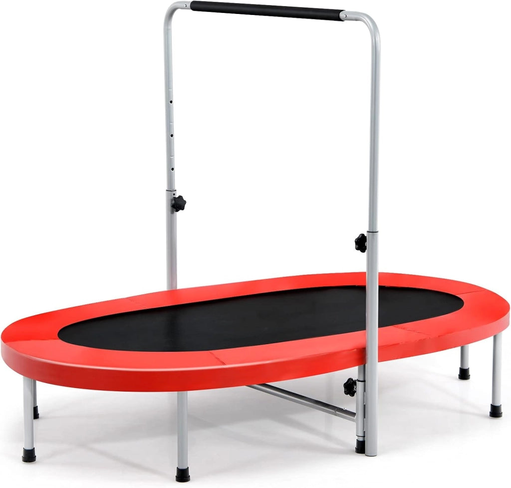 Trampolino Elastico da Interno ed Esterno, Tappetino Elastico Pieghevole per Adulti e Bambini con Maniglia Regolabile, Molle e Cuscinetto di Sicurezza, Trampolino Ovale per 2 Persone