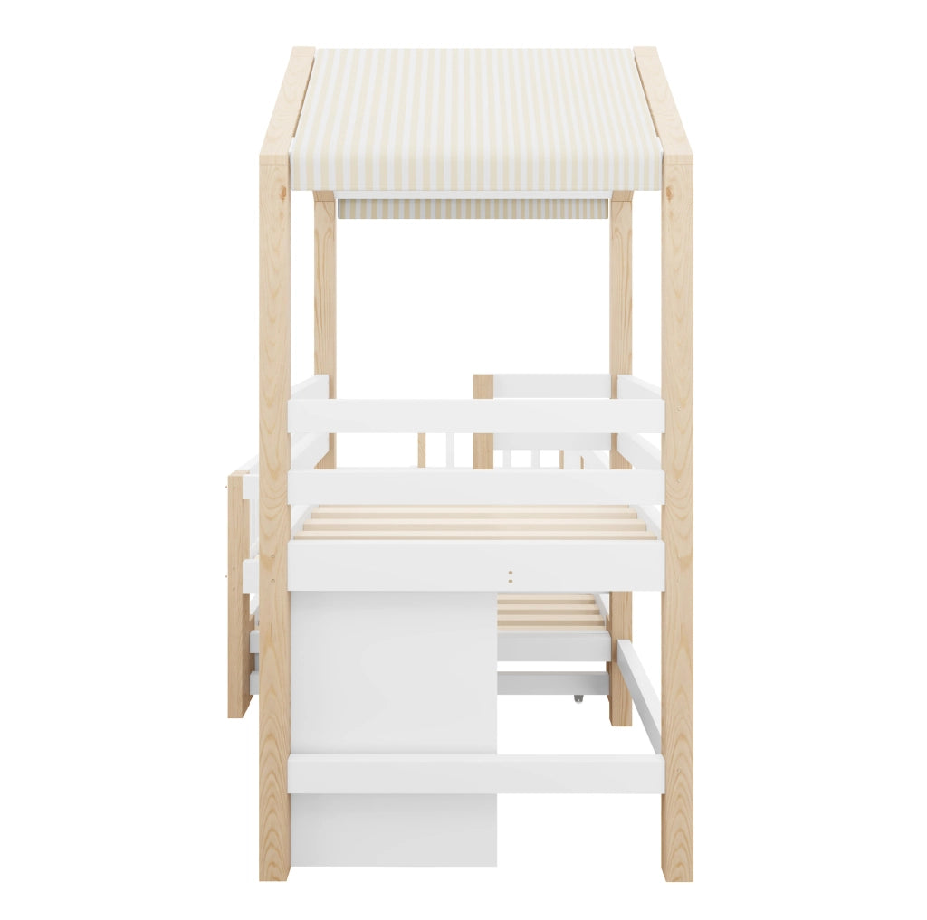 Letto a casetta per bambini con letto estraibile e cassetti