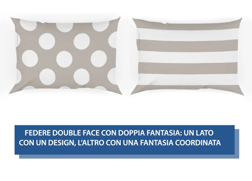 Coppia Federe Cuscino Letto Double Face 100% Cotone Disegno Pois GI - Federe - Beige
