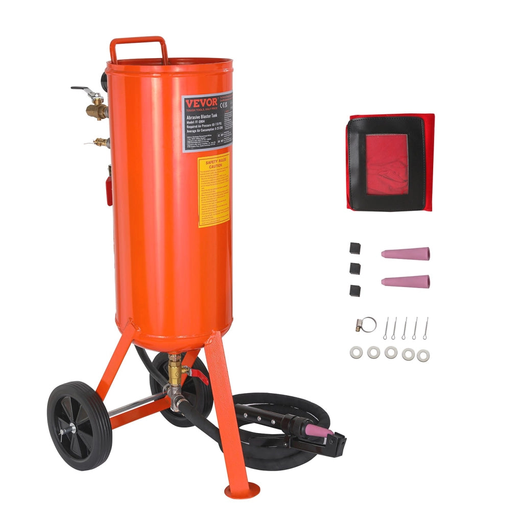 Sabbiatrice a Pressione FF-Q904 37 L 60-110 PSI con Ruote Serbatoio Abrasivo Portatile Tubo 2,3 m per Rimozione Ruggine e Fai da Te