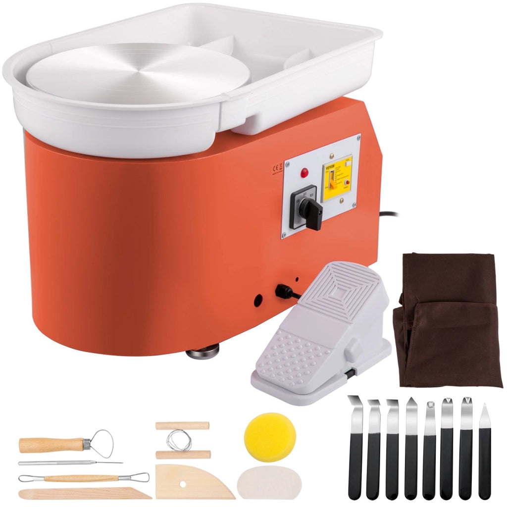 Tornio per Ceramica con Pedale TYLPJ28-OC 350W Piatto 28 cm 220V Macchina per Argilla Arancione Regolabile per Fai da Te