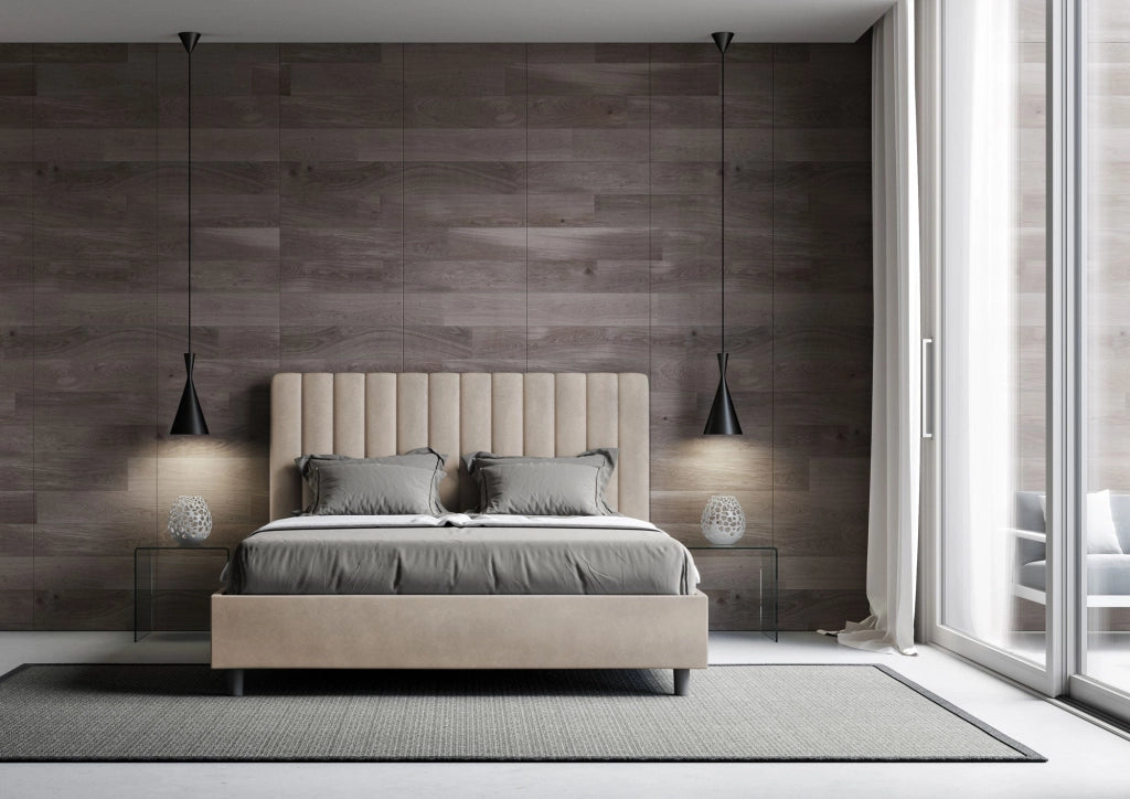 Letto Matrimoniale Francese 140x200 cm con Rete e Contenitore Agueda Sabbia