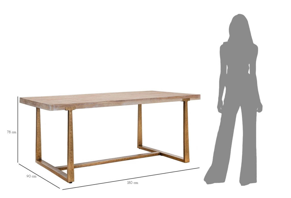 Tavolo Ankara 180x90x78 cm in MDF e Ferro Marrone e Oro