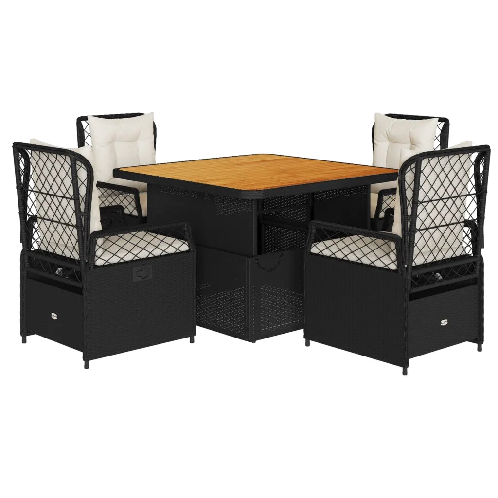 Set da Pranzo da Giardino 5 pz Nero con Cuscini in Polyrattan