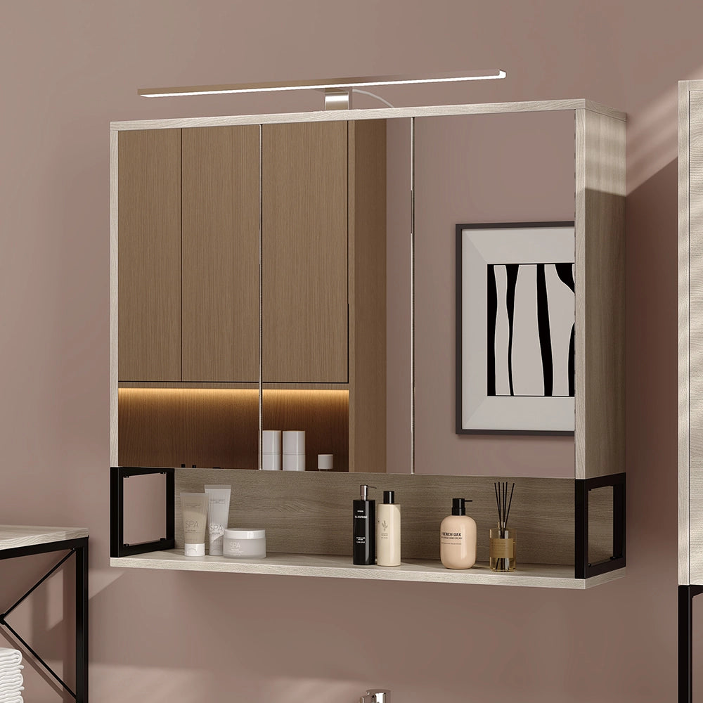 Vicco Mobile a specchio per il bagno Quercia/nero 80 x 71.5 cm con luce LED