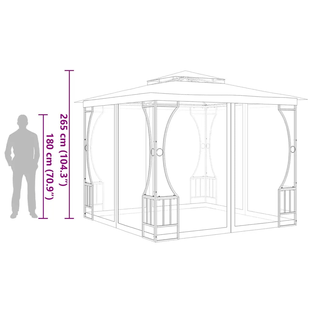 Gazebo con Rete 300x300x265 cm Crema
