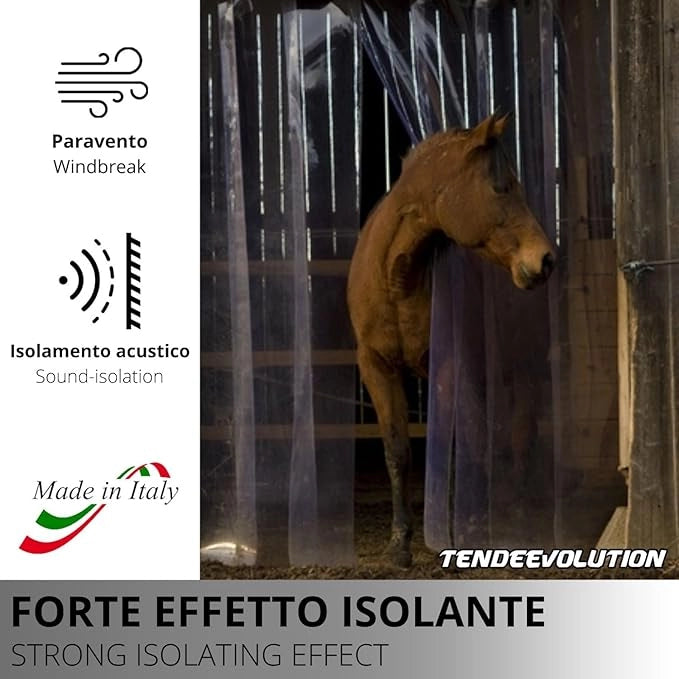 Porta Industriale a Strisce Flessibili in PVC Trasparente 1m x 2m | Ottimo Isolamento Termico | Profilo e Piastre in Acciaio Inox