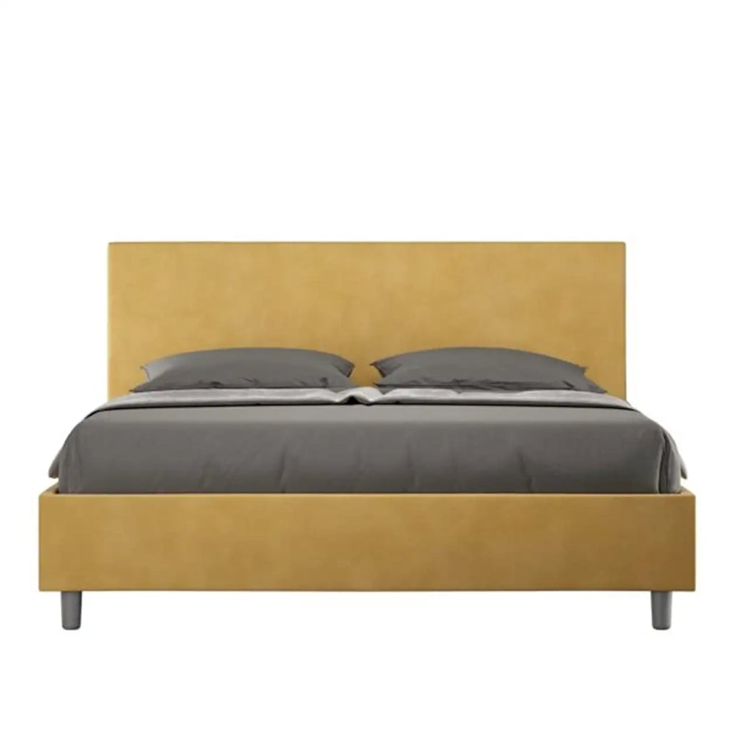 Letto matrimoniale con rete imbottito 160x190 microfibra ocra Adele