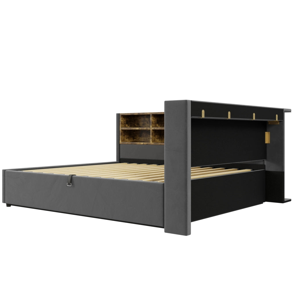 Letto imbottito 140x200 cm con contenitore, USB e luce notturna
