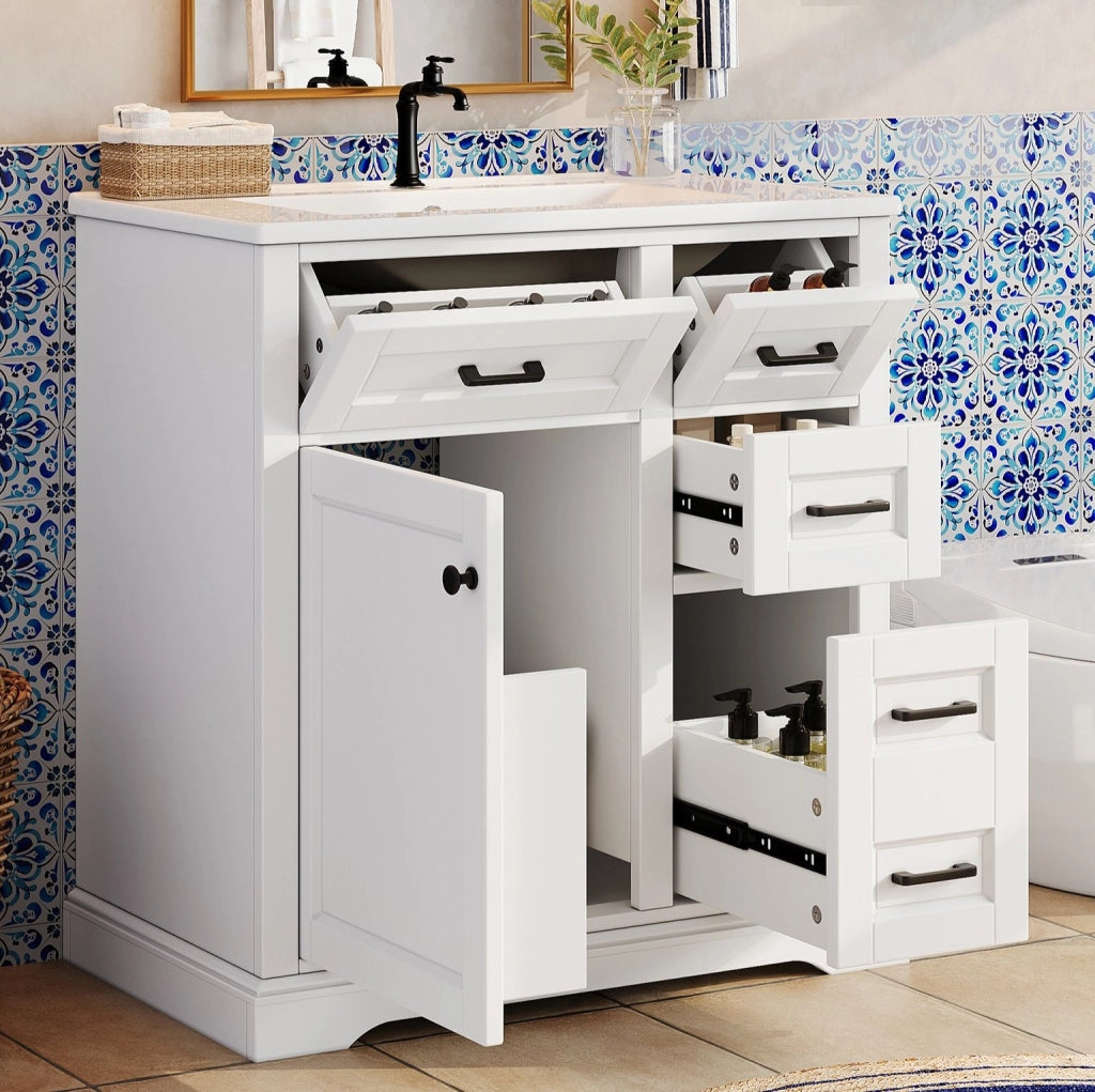 Mobile lavabo da terra 76x47x82 cm in MDF bianco con lavabo