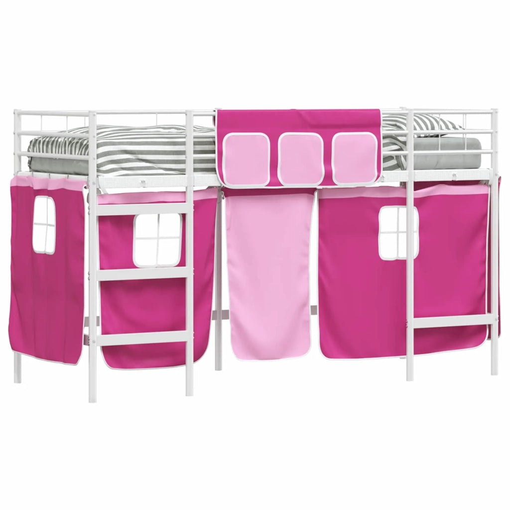 Letto a castello per bambini con tende Bianco e Rosa 42020826