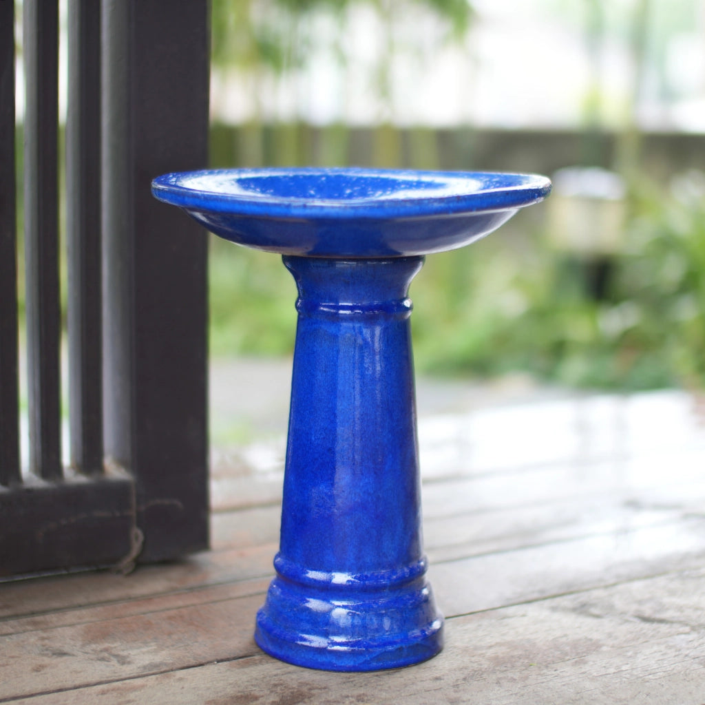 Vasca per uccelli da giardino ¨C Minimal ¨C blu re lucido ceramica ?31,5xH38cm per balcone