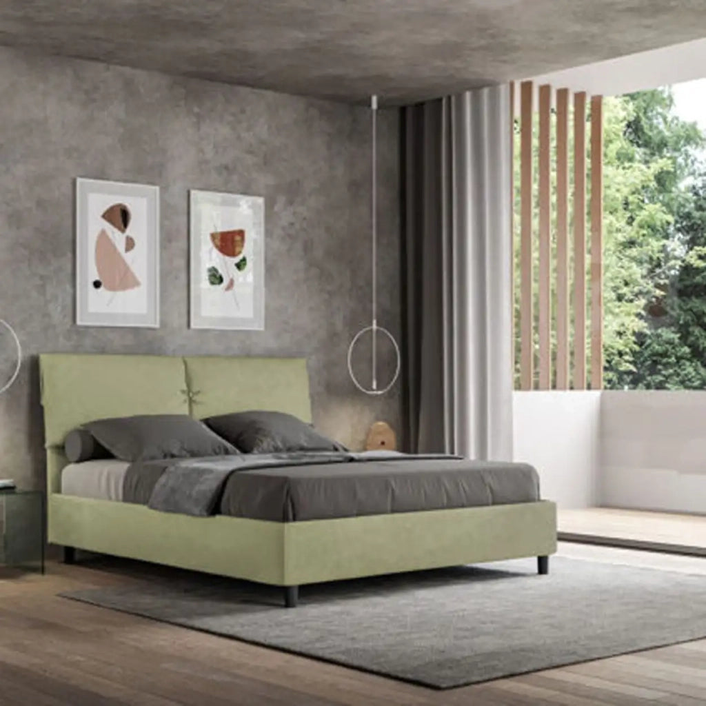 Letto matrimoniale con rete imbottito 160x190 microfibra tè verde Mados