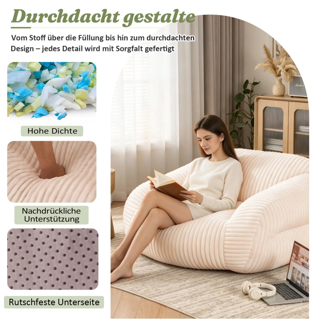 Poltrona sacco in velluto a coste beige con schienale