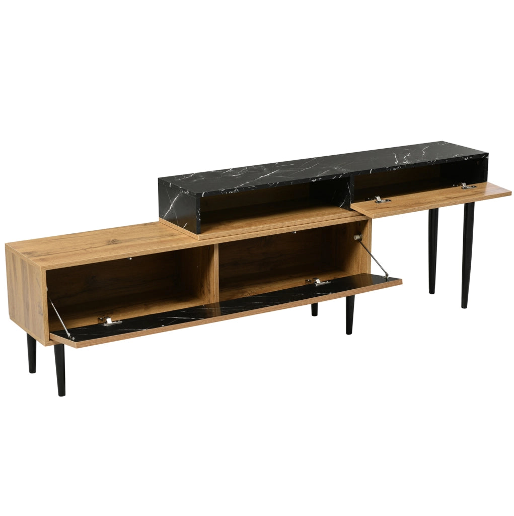 Mobile TV con ripiani in MDF e truciolare, gambe in ferro e design marmo