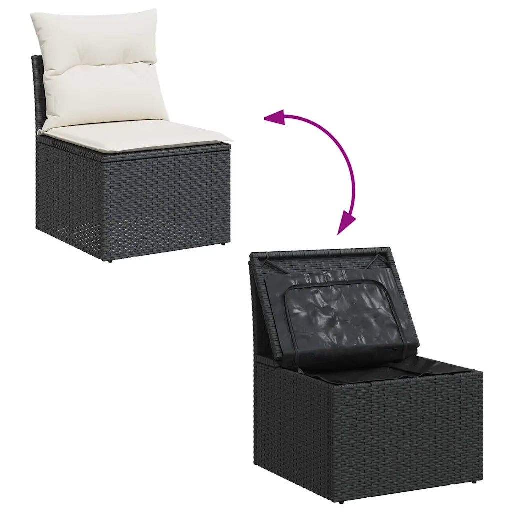 Set Divano da Giardino 6 pz con Cuscini Nero Polyrattan Acacia 3327710