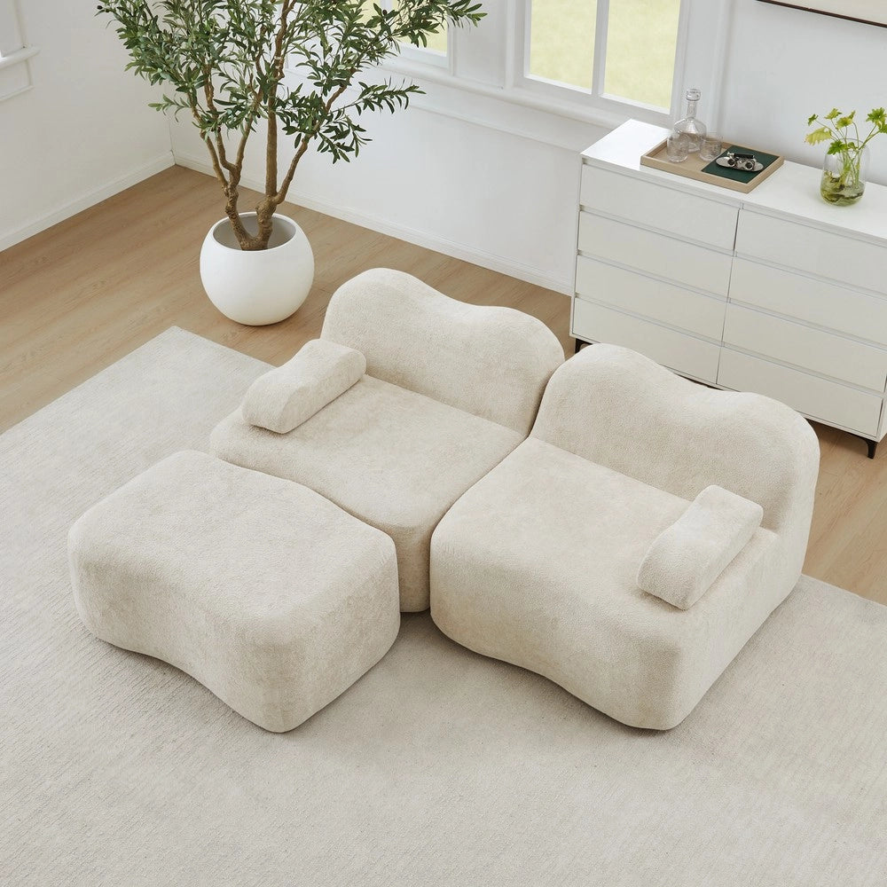 Divano Modulare Angolare 2 Posti con Pouf ¨C Xylo ¨C Beige, Braccioli Mobili
