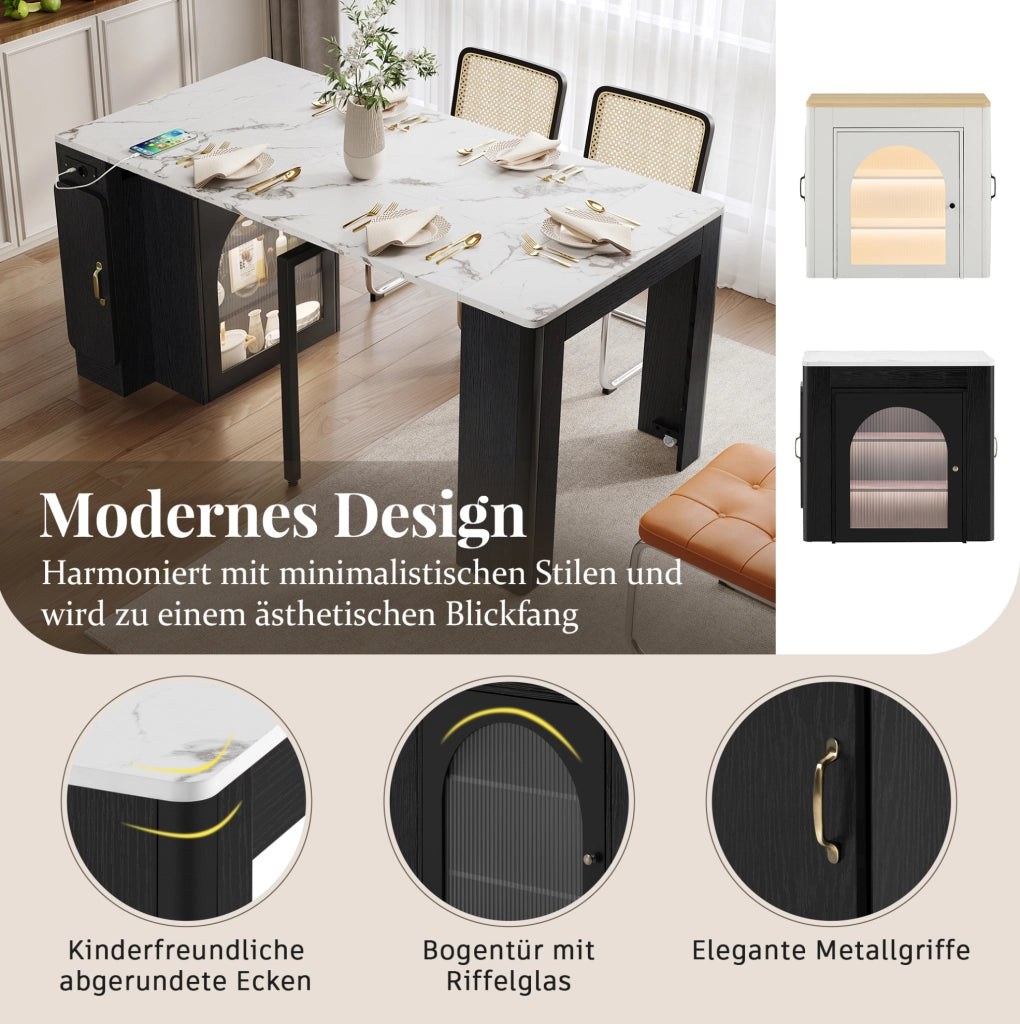 Isola cucina estensibile con LED, prese USB/Type-C e ruote