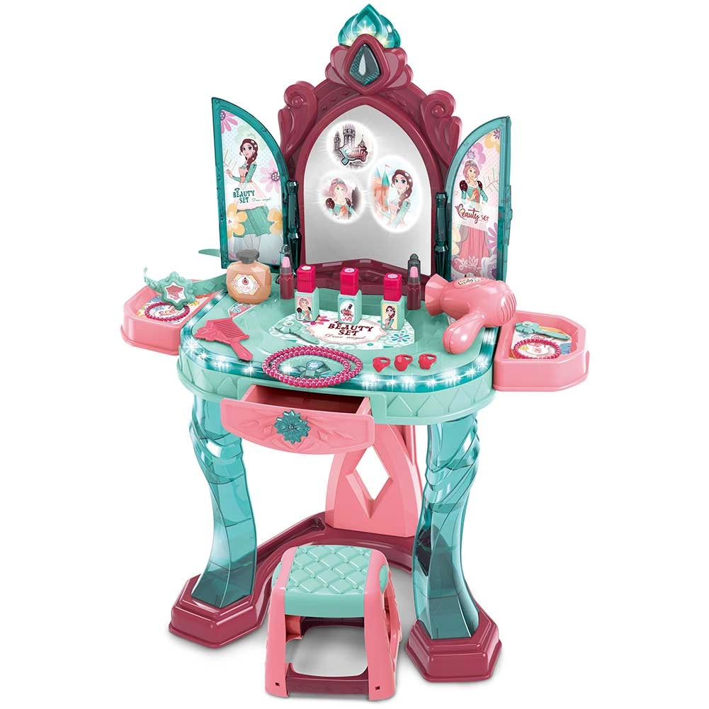 Specchiera Make Up con Sensore Set Bellezza con Sgabello Musica e Luci Accessori