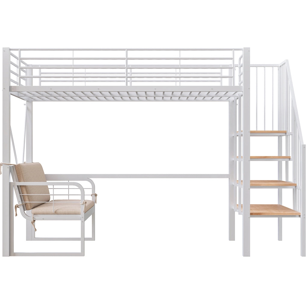Letto a castello 90x200 cm con scala contenitore e divano removibile in metallo