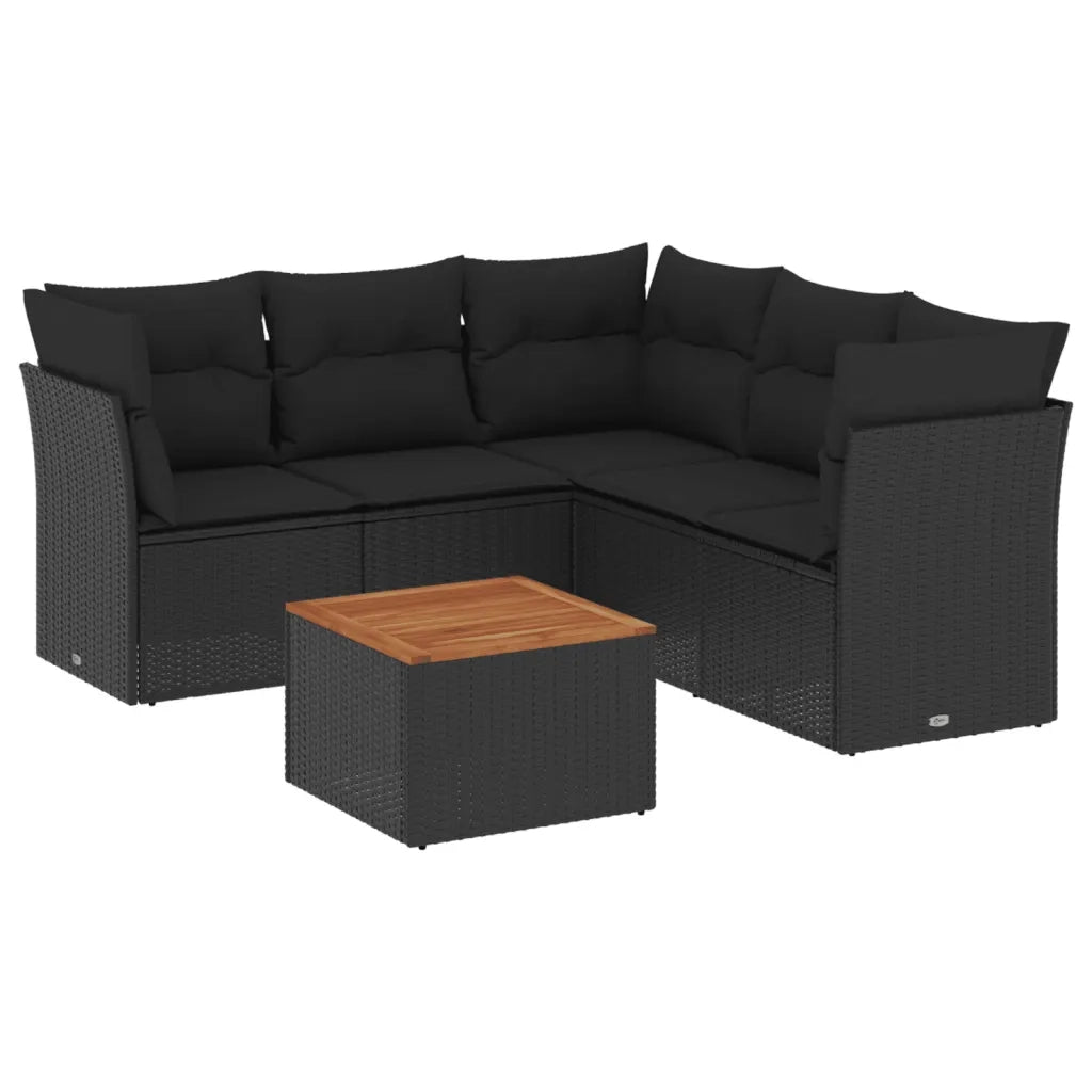 Set Divano da Giardino 6 pz con Cuscini Nero in Polyrattan 3255964