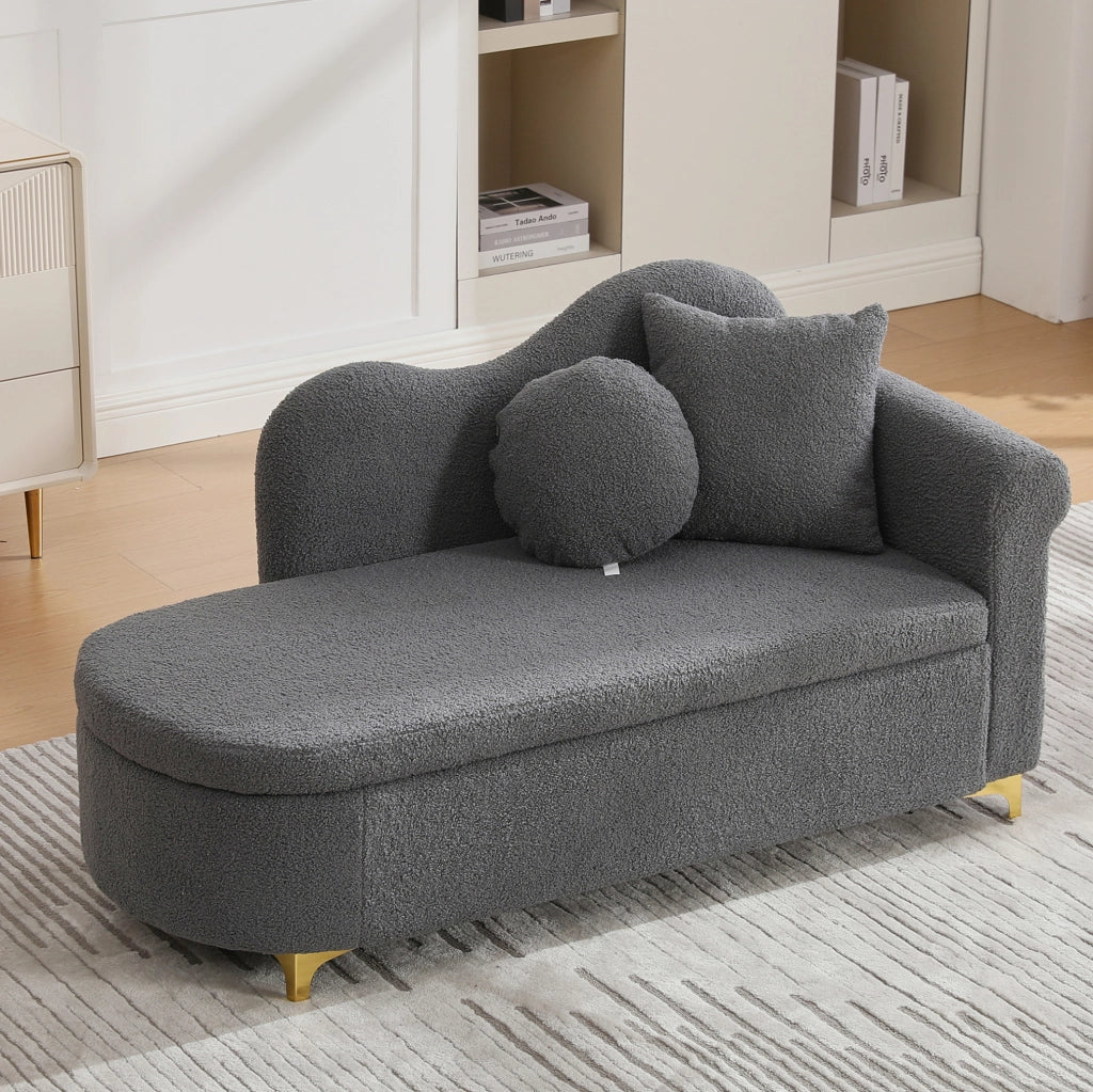 CHAISELONGUE 134 cm con contenitore, grigio antico, con 2 cuscini