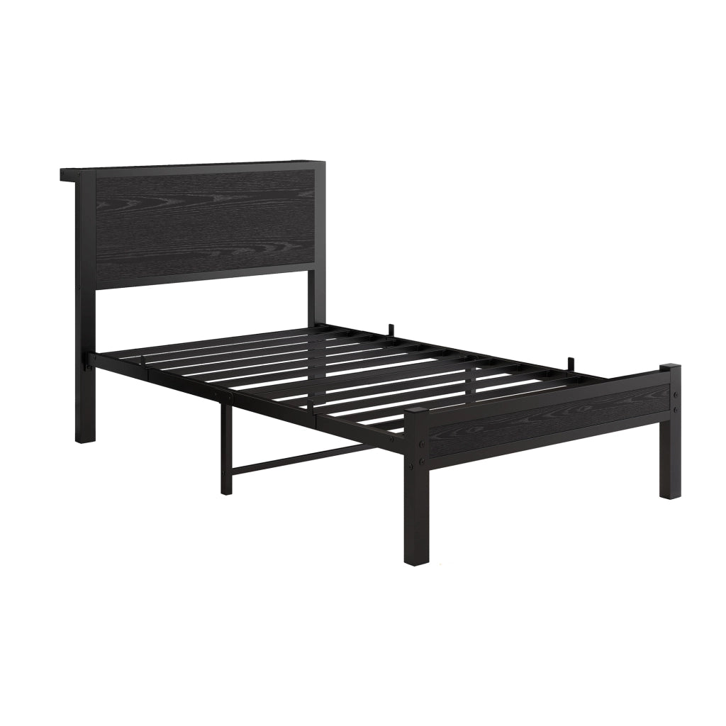 letto singolo mdf metallo nero 90 x 200 cm