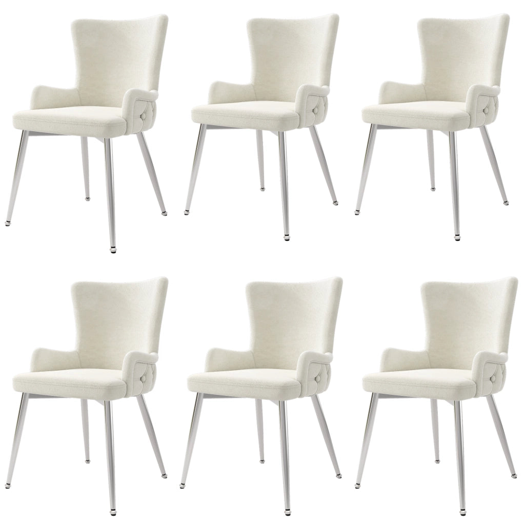 SEDIA da pranzo Set da 6 pezzi in velluto Beige con gambe in metallo argento