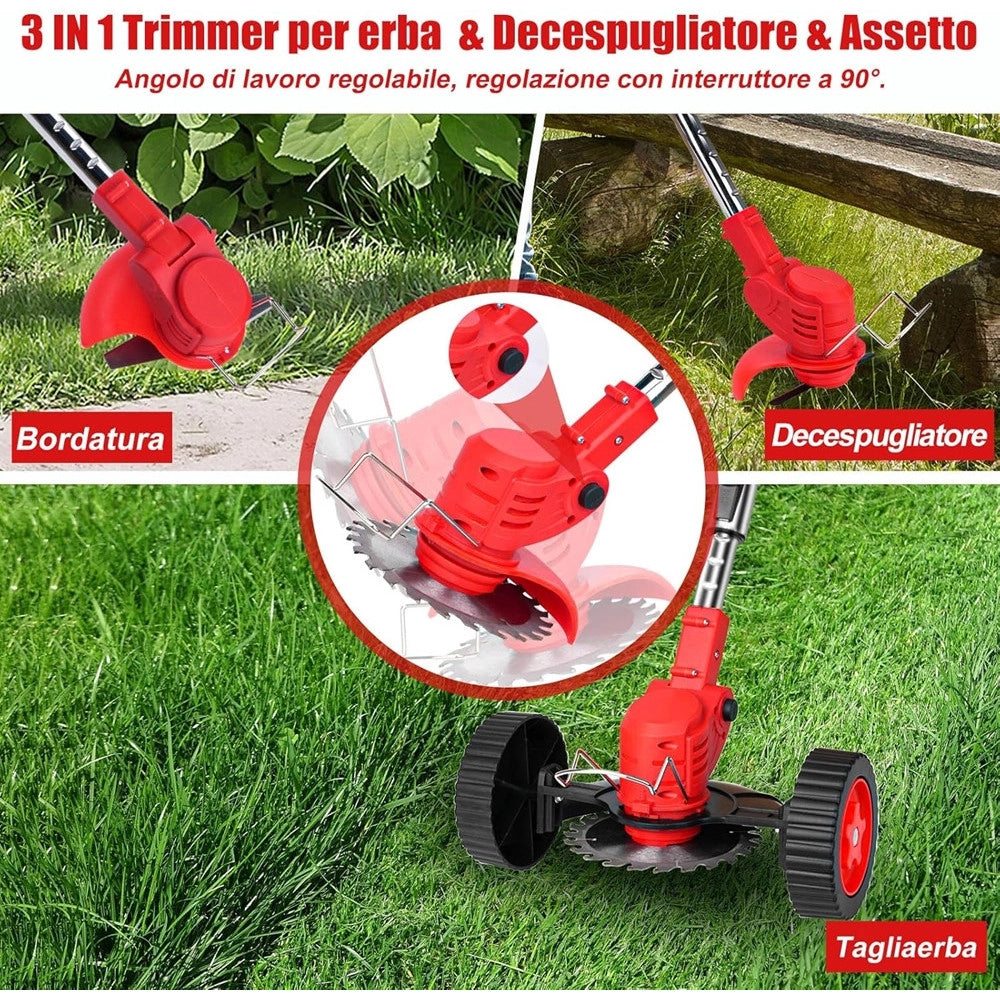 Trade Shop - Decespugliatore A Batteria Tagliabordi Elettrico Altezza Regolabile Per Giardini -