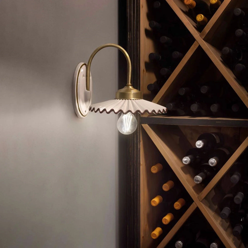 Applique Classica L&aposAquila Ottone E Ceramica Decorato Filo Marrone 1 Luce E27