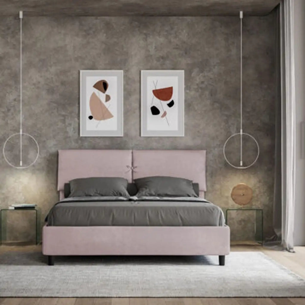 Letto matrimoniale contenitore imbottito 160x190 microfibra glicine Mados