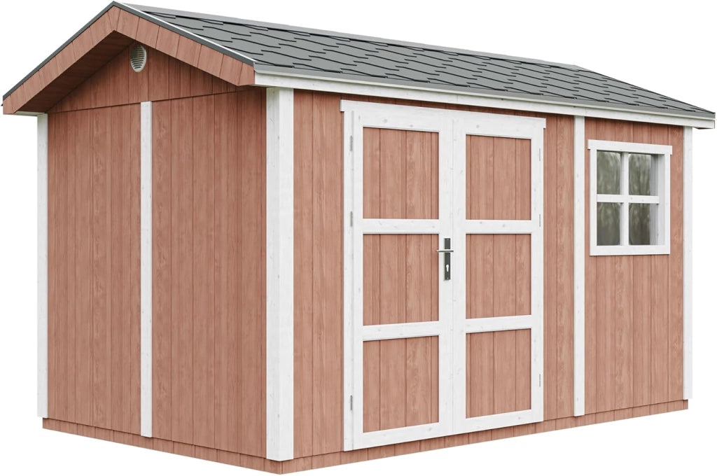Casetta da giardino di qualit? premium 8,68 m² - H252x250x412 cm - Timbela M914A-REDWOOD RED