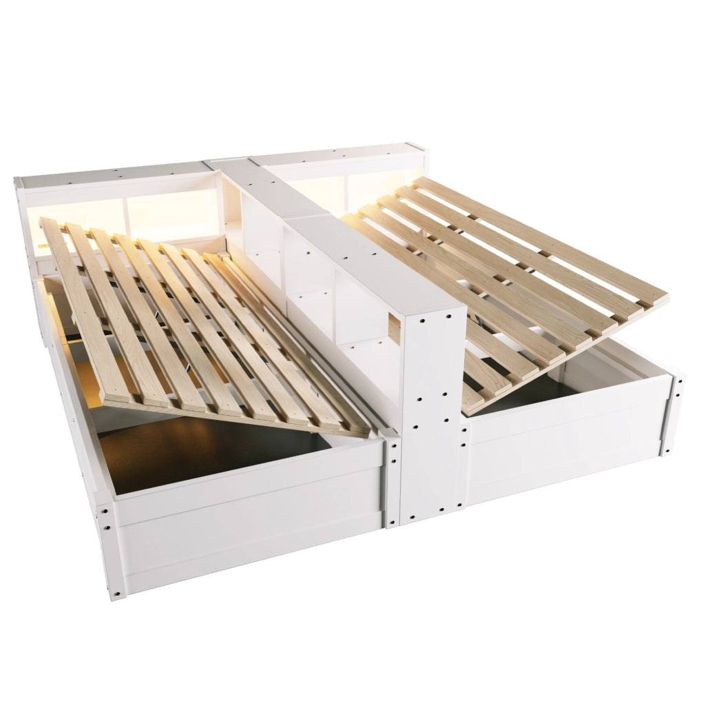 Letto multifunzione 90/180x200 cm con LED, prese e contenitore